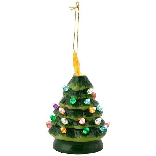 NorthLight 5.25" Green LED Lighted Mini Retro Christmas Tree with Gold Star Ornament | Michaels®